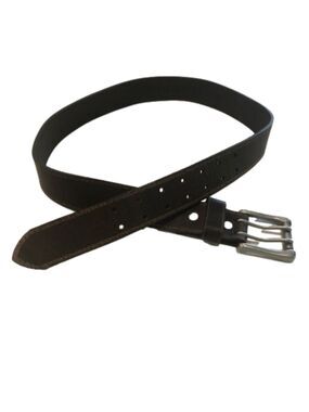Old Navy brown leather belt unisex silver tone 2 prong buckle Size M